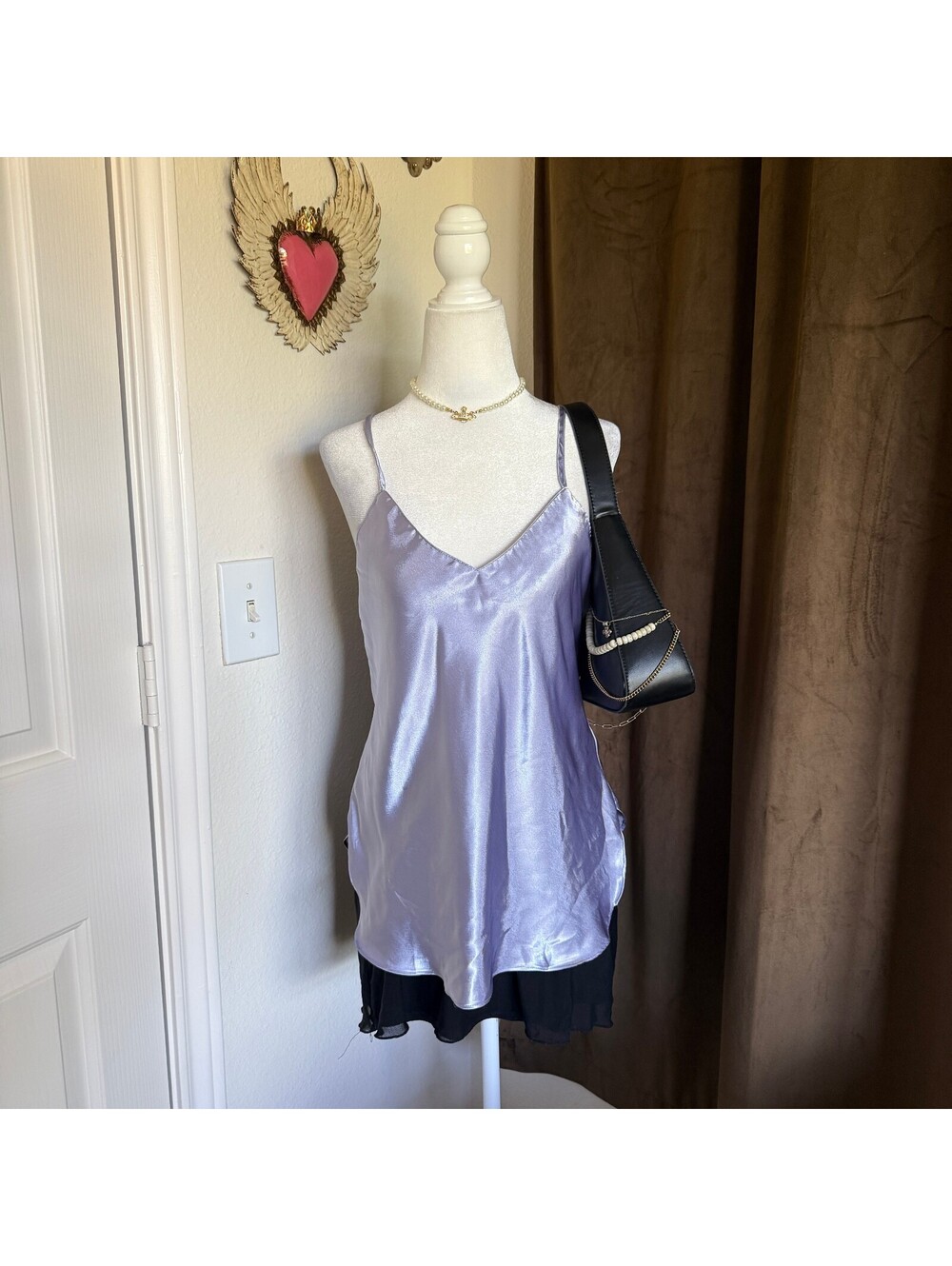 Vintage Kathryn Sz L Lavender Satin Cami Coquette Fairycore Y2K Slip Tank Top